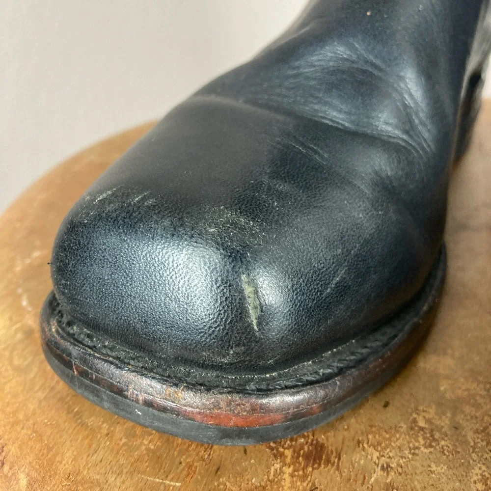 Vintage Frye Square Toe Black Leather Boots - Size 9 1/2